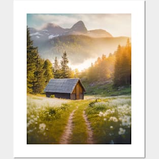 wooden cabin in the mounts Posters and Art